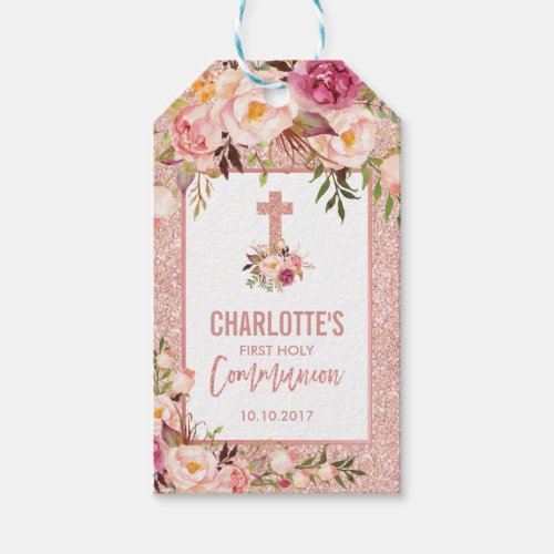 Rose Gold Communion Favors Blush Floral Gift Tags