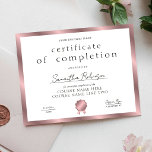 Rose Gold Completion Certificate Company Award<br><div class="desc">Professional Certificate of Completion in white and rose gold with your custom logo or business name, perfect for certificate of completion for any type of course completion such as beauty courses, professional & education courses and more! You can also use this elegant faux rose gold border award design for any...</div>