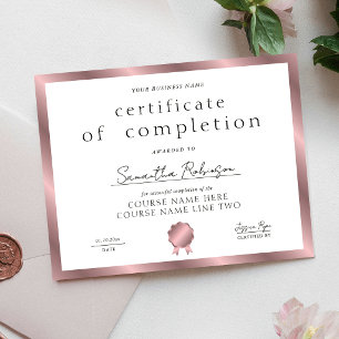 Rose Gold Completion Certificate Company Award