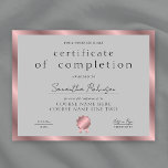 Rose Gold Completion Certificate Company Award<br><div class="desc">Professional Certificate of Completion in gray and rose gold with your custom logo or business name, perfect for certificate of completion for any type of course completion such as beauty courses, professional & education courses and more! You can also use this elegant faux rose gold border award design for any...</div>
