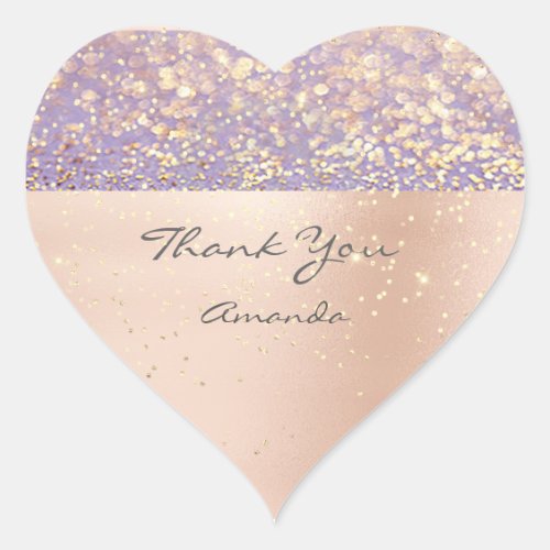 Rose Gold Confetti 16th Bridal Heart Thank Purple Heart Sticker