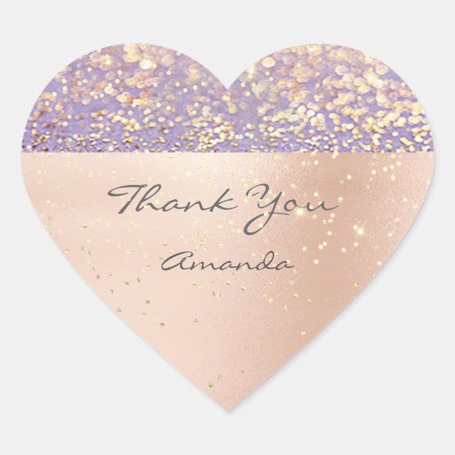 Rose Gold Confetti 16th Bridal Heart Thank Purple Heart Sticker (Front)