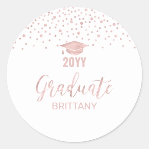 Rose Gold Confetti 2022 Graduation Party Favor Classic Round Sticker