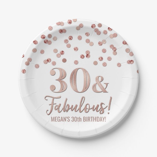 Rose Gold Confetti 30 and Fabulous Paper Plates (Front)