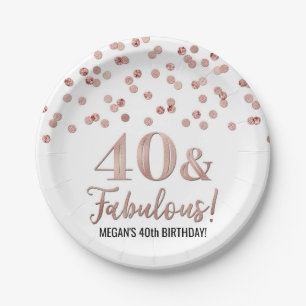 Rose Gold Confetti 40 and Fabulous Birthday Paper Plates