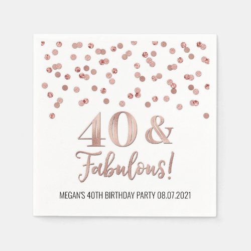 Rose Gold Confetti 40  Fabulous Birthday Napkins