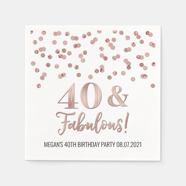 Rose Gold Confetti 40 & Fabulous Birthday Napkins (Front)