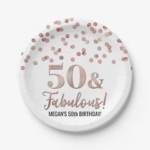Rose Gold Confetti 50 and Fabulous Birthday Paper Plates