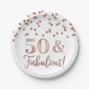 Rose Gold Confetti 50 and Fabulous Birthday Paper Plates
