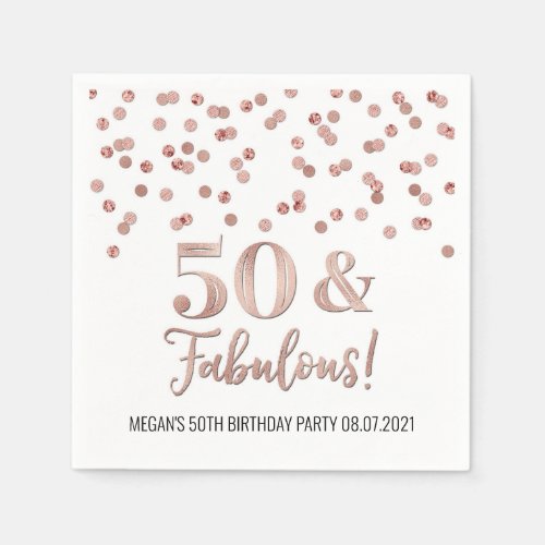 Rose Gold Confetti 50  Fabulous Birthday Napkins