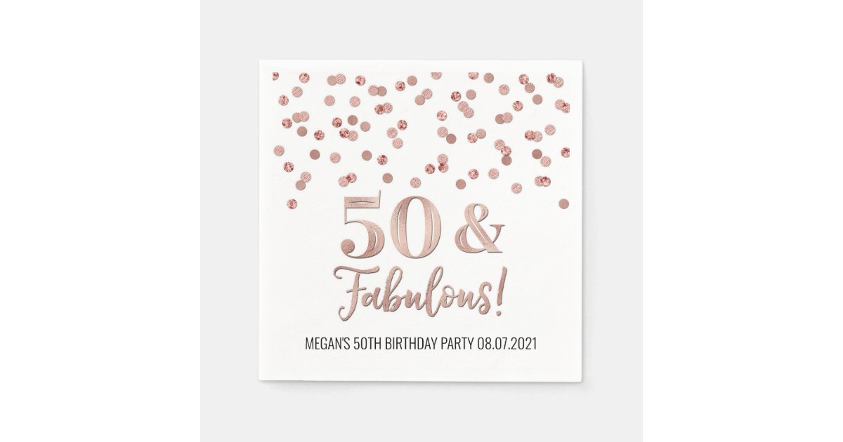 Rose Gold Confetti 50 & Fabulous Birthday Napkins | Zazzle