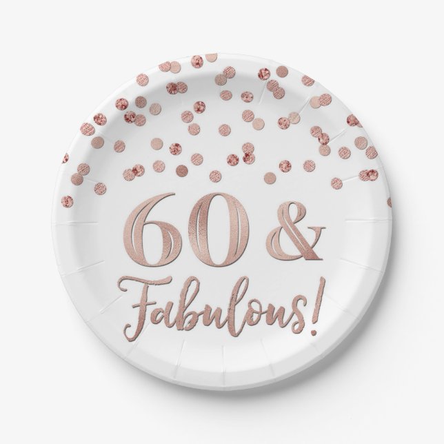 Rose Gold Confetti 60 and Fabulous Paper Plates (Front)