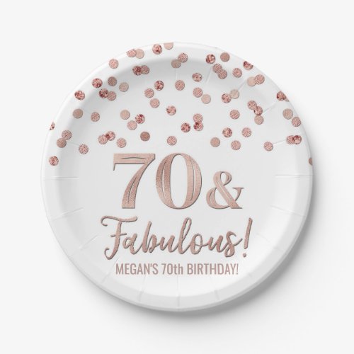 Rose Gold Confetti 70 and Fabulous Birthday Paper Plates