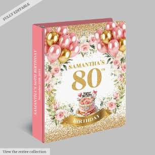 Rose Gold Confetti 80th Birthday Guestbook Binder