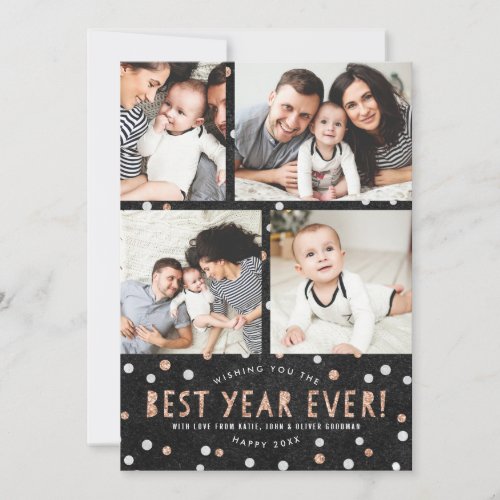 Rose Gold Confetti Best Year Ever Photo Cards