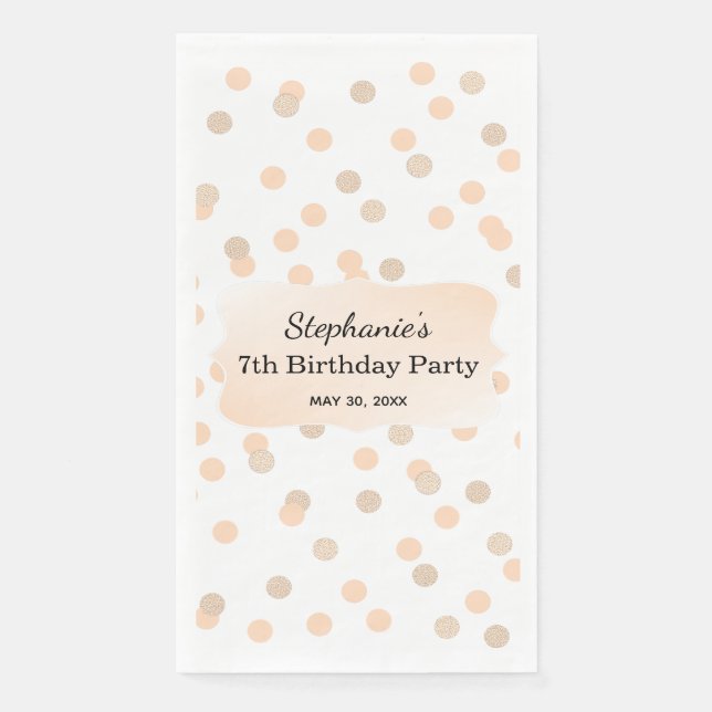 Rose Gold Confetti Birthday Party Paper Guest Towels (Front)