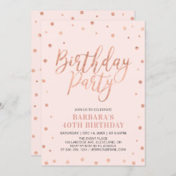 Rose Gold Confetti & Blush | Adult Birthday Party Invitation | Zazzle