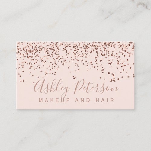 Rose gold confetti blush pink chic typography business card