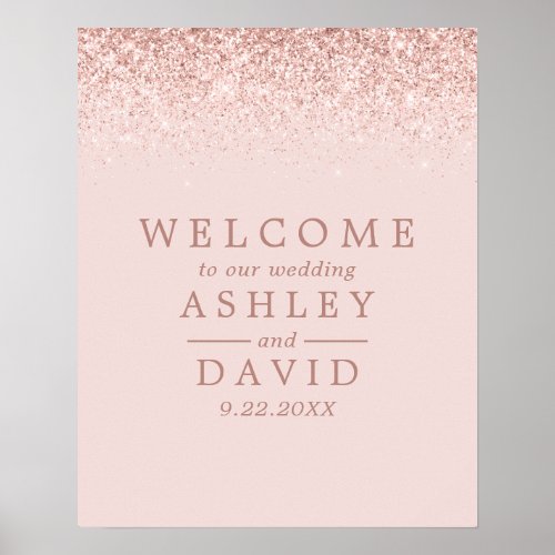 Rose Gold Confetti Blush Pink Chic Wedding Welcome Poster