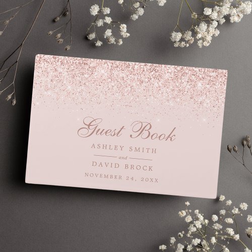 Rose Gold Confetti Blush Pink Modern Chic Wedding Guest Book