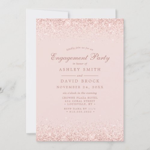 Rose Gold Confetti Blush Pink Modern Engagement Invitation