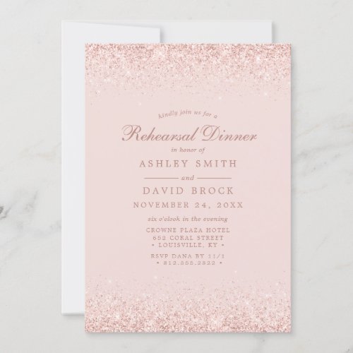 Rose Gold Confetti Blush Pink Modern Rehearsal Invitation