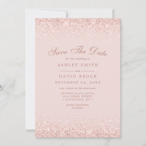 Rose Gold Confetti Blush Pink Modern Save The Date