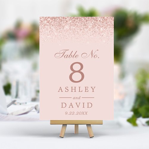 Rose Gold Confetti Blush Pink Modern Wedding Table Number