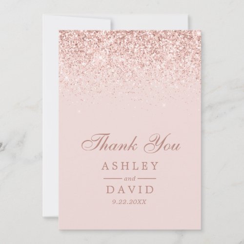 Rose Gold Confetti Blush Pink Modern Wedding Thank You Card