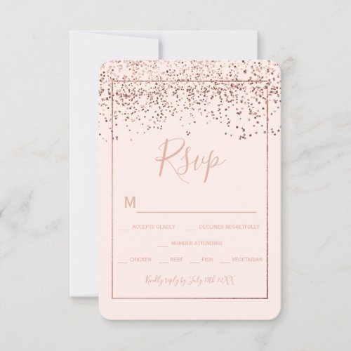 Rose gold confetti blush pink typography rsvp