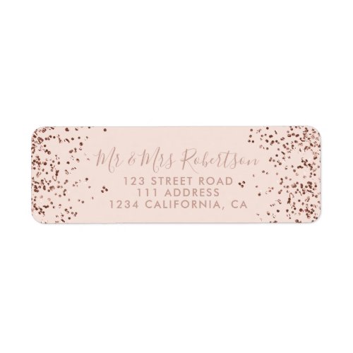Rose gold confetti blush pink typography wedding label