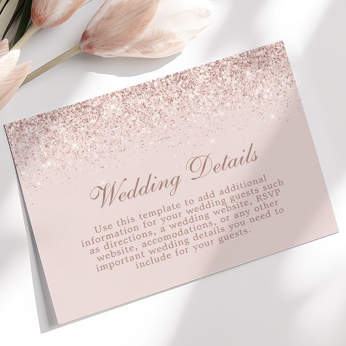 Rose Gold Confetti Blush Pink Wedding Details Info Enclosure Card
