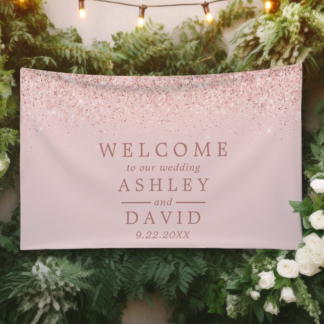 Rose Gold Confetti Blush Pink Wedding Welcome Banner (Creator Uploaded)