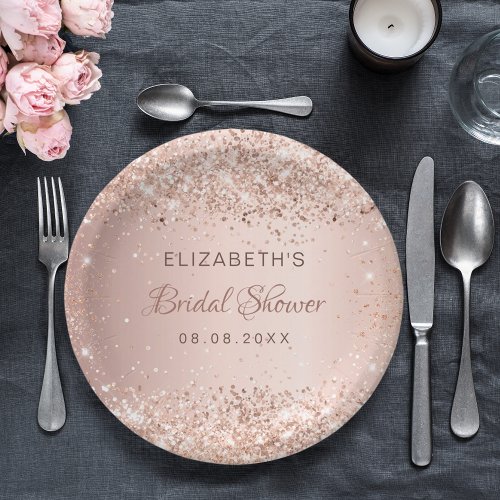 Rose gold confetti Bridal Shower Paper Plates