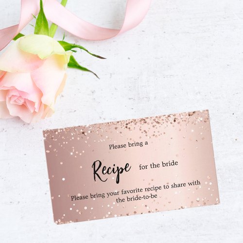 Rose gold confetti Bridal Shower recipe Enclosure Card