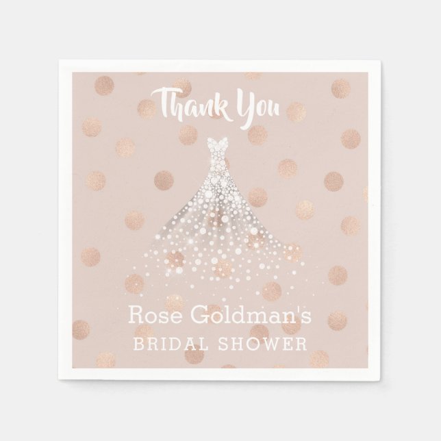 Rose Gold Confetti Bridal Shower Wedding Dress Paper Napkins (Front)