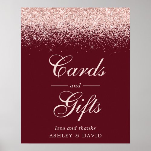 Rose Gold Confetti Burgundy Chic Cards and Gifts Poster