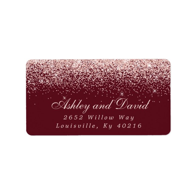 Rose Gold Confetti Burgundy Modern Address Label (Front)
