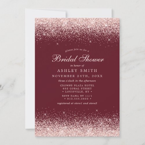 Rose Gold Confetti Burgundy Modern Bridal Shower Invitation