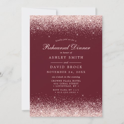 Rose Gold Confetti Burgundy Modern Rehearsal Invitation