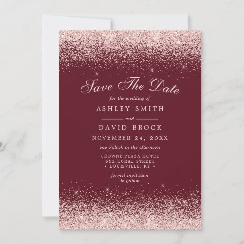 Rose Gold Confetti Burgundy Modern Save The Date