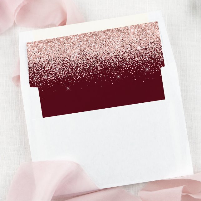 Rose Gold Confetti Burgundy Modern Wedding Envelope Liner (Creator Uploaded)