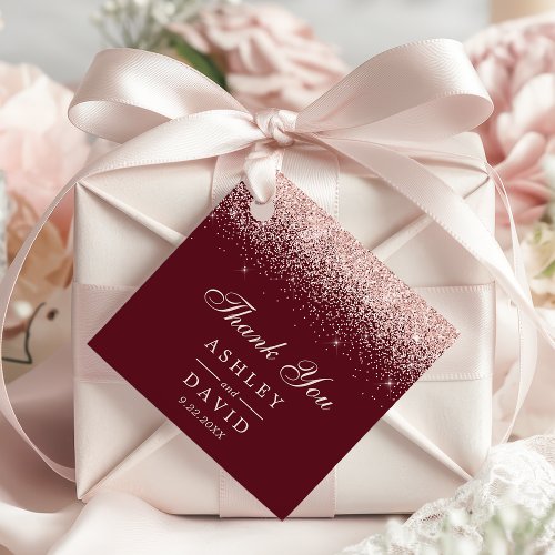 Wedding Favor Tags 12 Rose Gold Confetti Burgundy Modern Wedding Favor Tags