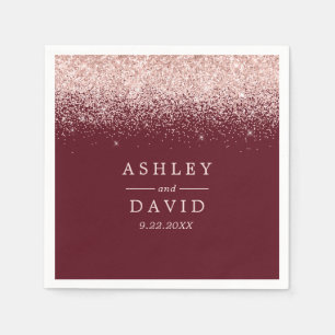 Rose Gold Confetti Burgundy Modern Wedding Napkins