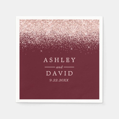 Rose Gold Confetti Burgundy Modern Wedding Napkins