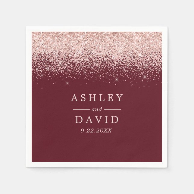 Rose Gold Confetti Burgundy Modern Wedding Napkins (Front)