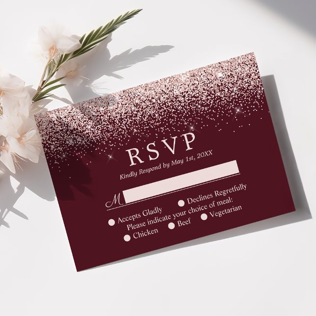 Rose Gold Confetti Burgundy Modern Wedding RSVP (Creator Uploaded)
