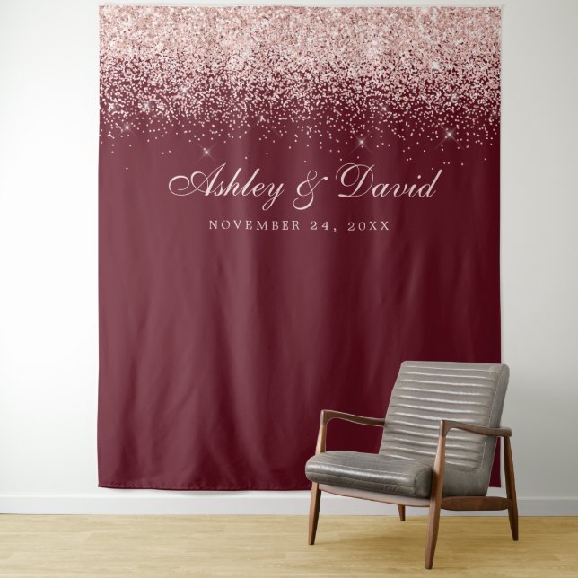 Rose Gold Confetti Burgundy Photo Booth Backdrop (In Situ)