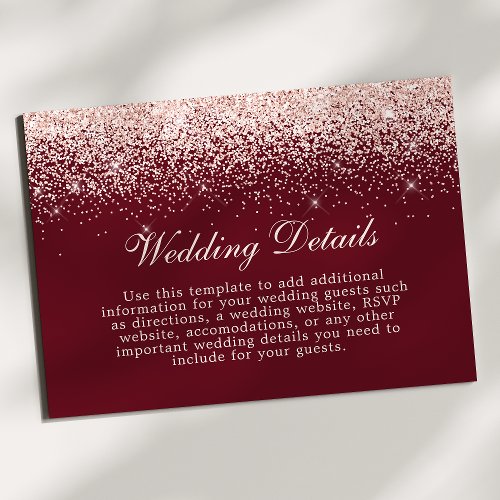 Rose Gold Confetti Burgundy Wedding Details Info Enclosure Card