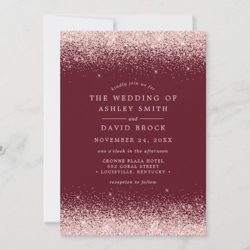 Wedding Invitations 13 Rose Gold Confetti Burgundy Wedding Invitation